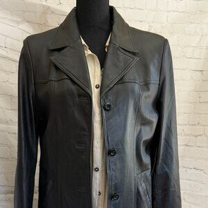 Pelle Studio Wilsons Black Genuine Leather Jacket Coat | Long | Button Front |